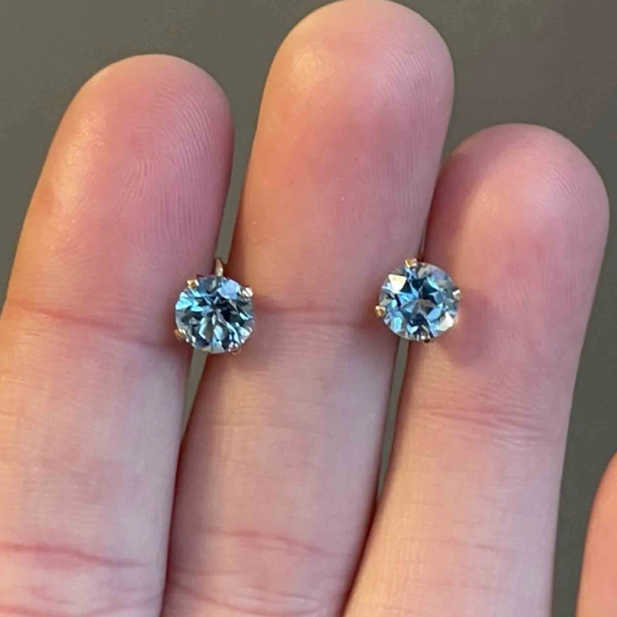 Vintage Blue Topaz Stud Earrings in 14K Gold