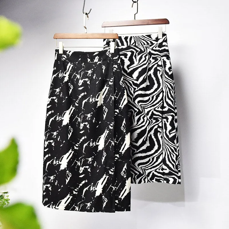 Woman Elastic High Waist Split Chic Bodycon Straight Skirts Print Streetwear