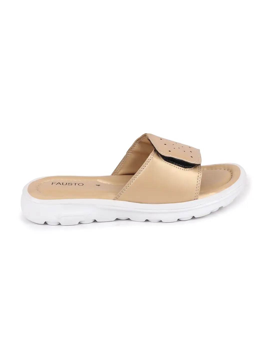 Women Beige Velcro Adjustable Slippers & Flip Flops