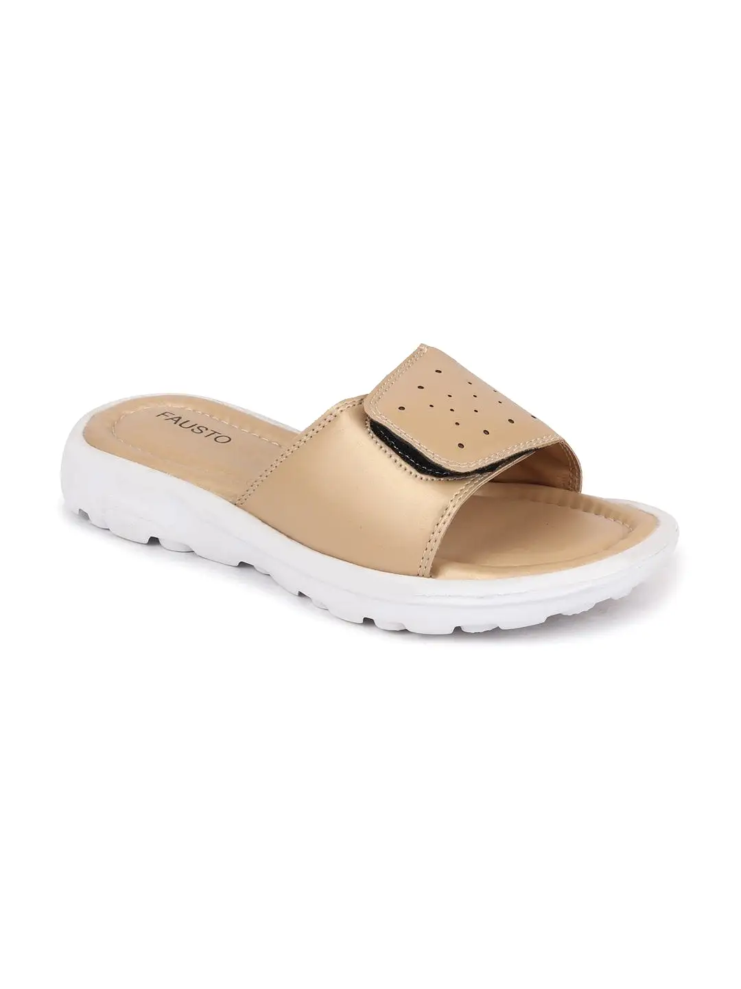 Women Beige Velcro Adjustable Slippers & Flip Flops