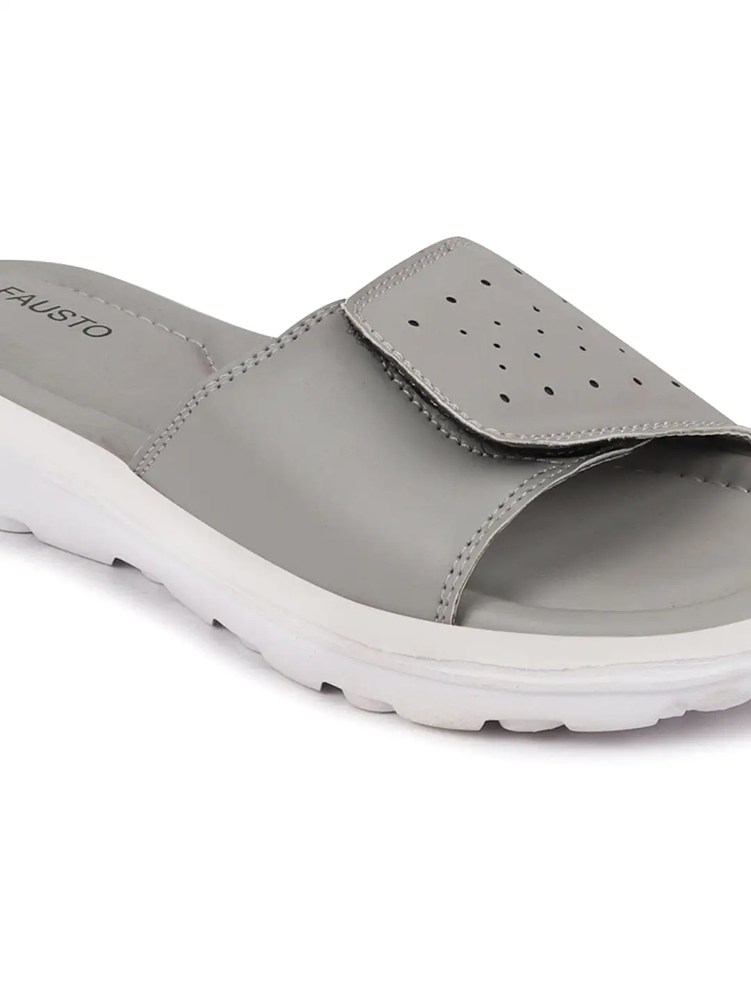 Women Grey Velcro Adjustable Slippers & Flip Flops