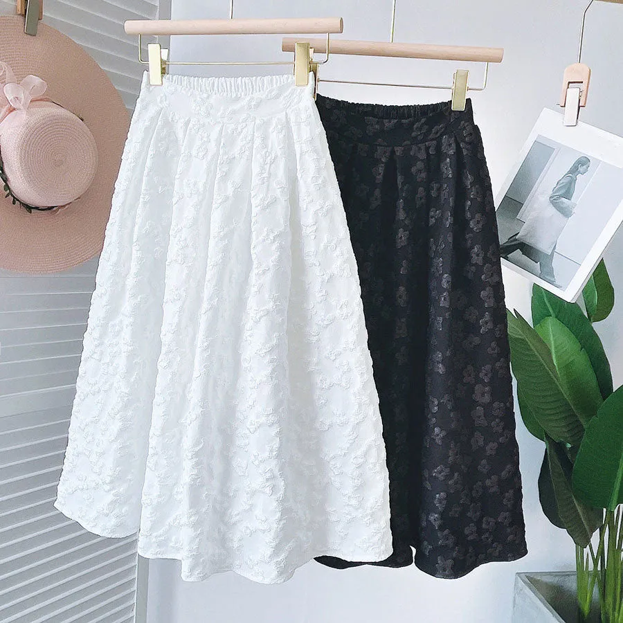 Women Jacquard A-Line Elegant Floral Elastic High Waist Vintage Tutu Skirts Outwear