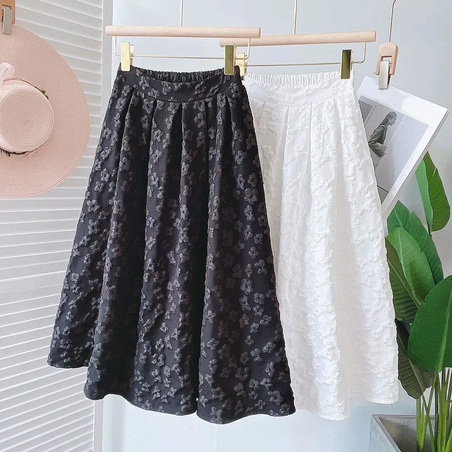 Women Jacquard A-Line Elegant Floral Elastic High Waist Vintage Tutu Skirts Outwear